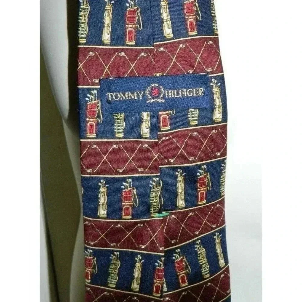 Tommy Hilfiger Men's Golf Clubs Bag Red Blue Pattern Necktie Tie Gently Used